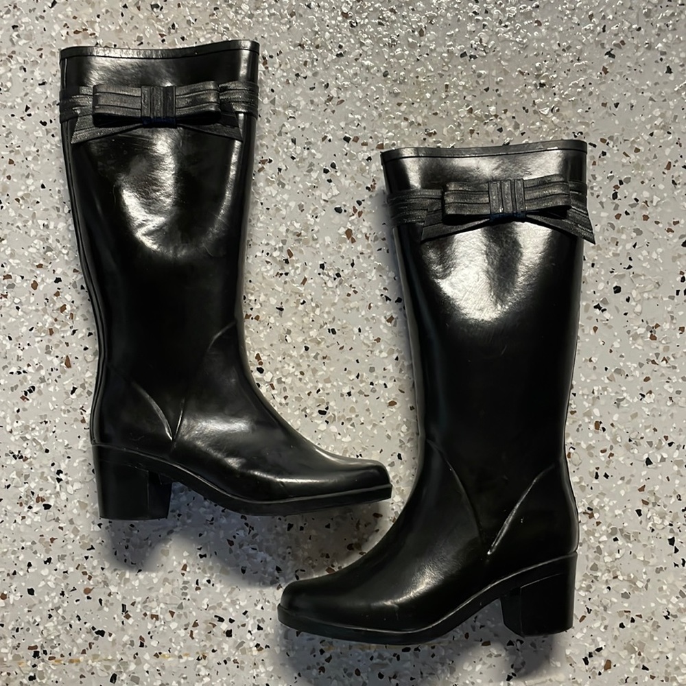 Kate Spade Black Bow Randi Tall Rainboots Sz 8